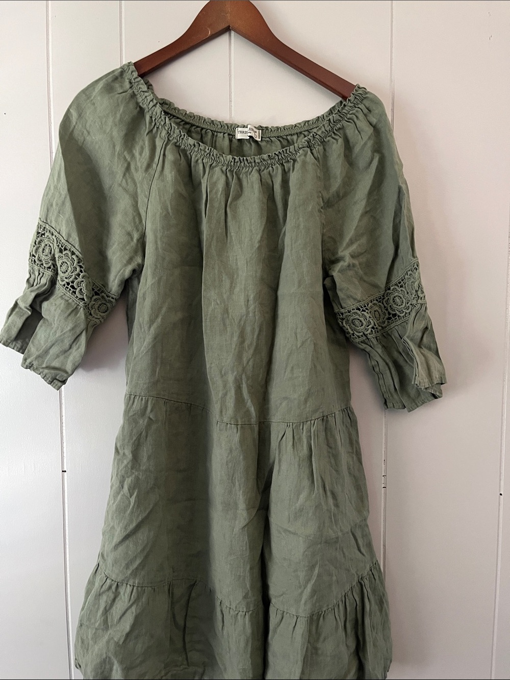 Girls Olive Green Tiered Peasant Dress